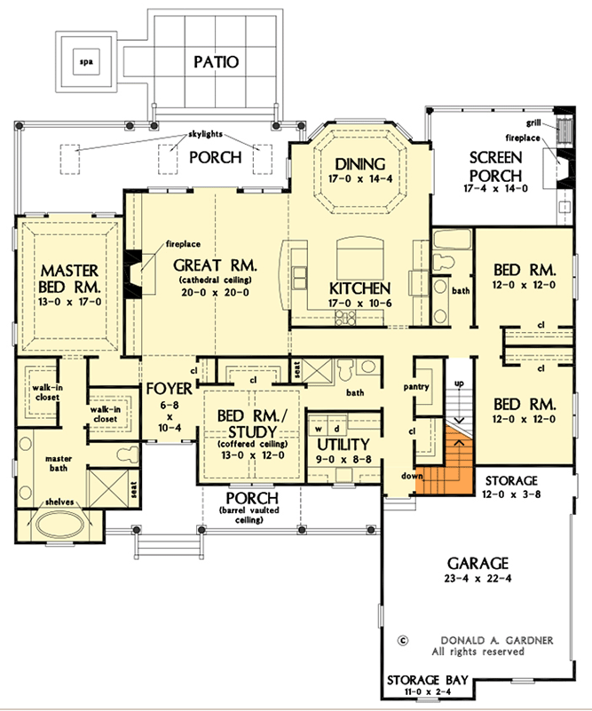Plan 444302GDN: Welcoming 4-Bed Craftsman Plan with Split-Bed Layout - Floor Plan - Basement Stairs Location - Main Level - Country, Craftsman, Ranch, Traditional