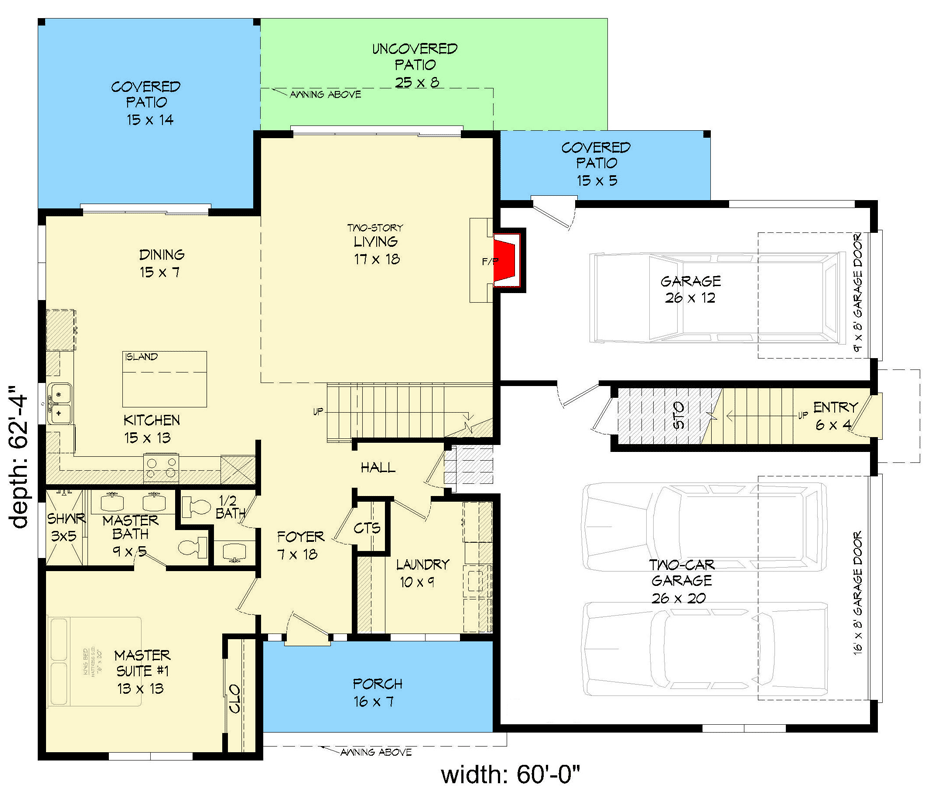Plan 68907VR: Contemporary Two-story House Plan with 1-Bed Apartment above Garage - Floor Plan - Main Level - Contemporary, Mid Century Modern, Modern, Northwest
