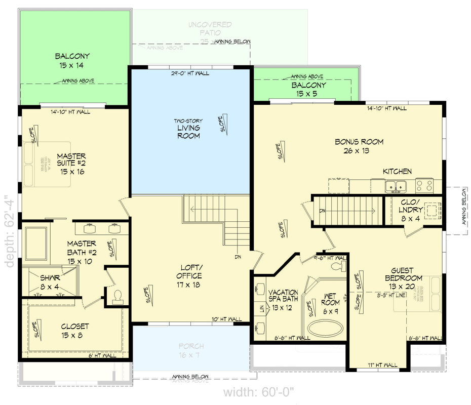 Plan 68907VR: Contemporary Two-story House Plan with 1-Bed Apartment above Garage - Floor Plan - 2nd Floor - Contemporary, Mid Century Modern, Modern, Northwest