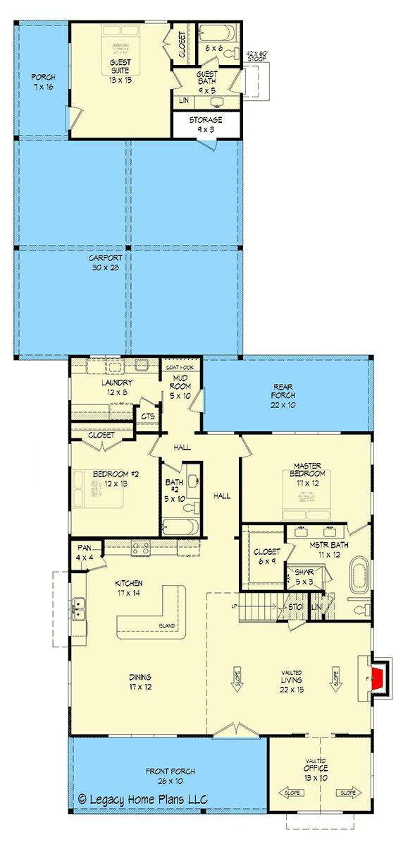 Plan 68908VR: 2-Story Modern Farmhouse with Private Guest Suite - Floor Plan - Main Level - Country, Farmhouse, Modern Farmhouse, New American