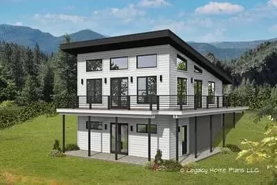Compact Modern Mountain House Plan with Wraparound Deck