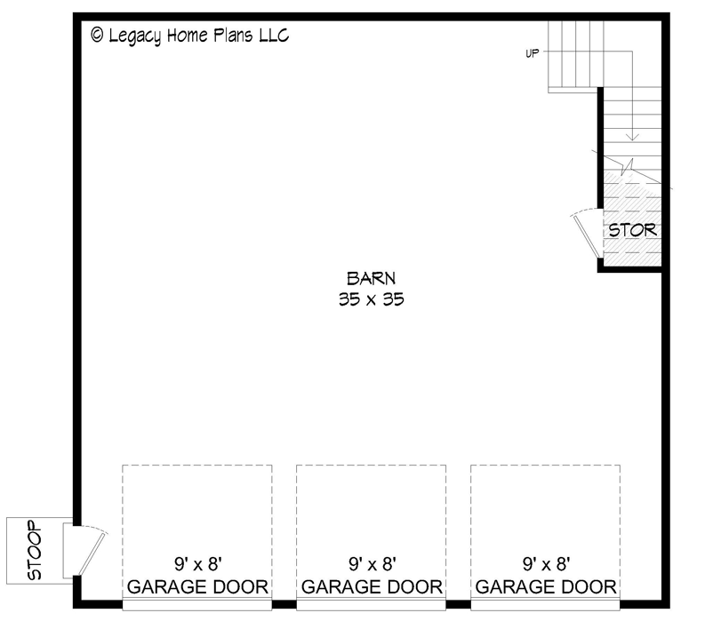 Plan 68910VR: Barn-style Garage Plan with Three 9' by 8' Bays and Loft Above - Floor Plan - Main Level