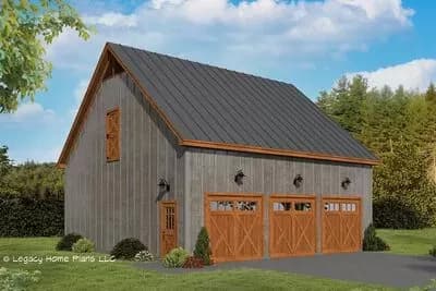 Barn-style Garage Plan with Three 9' by 8' Bays and Loft Above