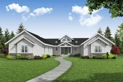 One-story Home Plan with Two Separate Garages and Vaulted Interior Spaces