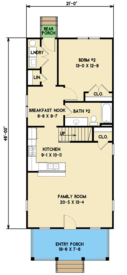 Plan 31603GF: Narrow Country Home Plan with 4 Bedrooms - 1932 Sq Ft - Floor Plan - Main Level - Country, Traditional