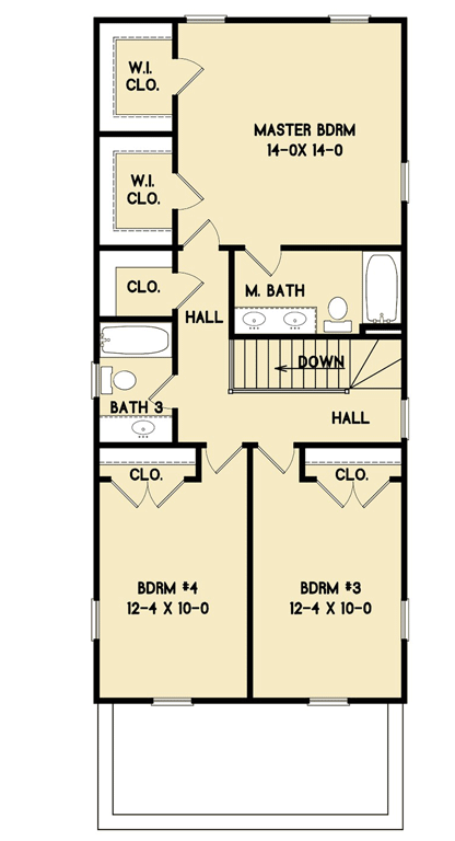 Plan 31603GF: Narrow Country Home Plan with 4 Bedrooms - 1932 Sq Ft - Floor Plan - 2nd Floor - Country, Traditional