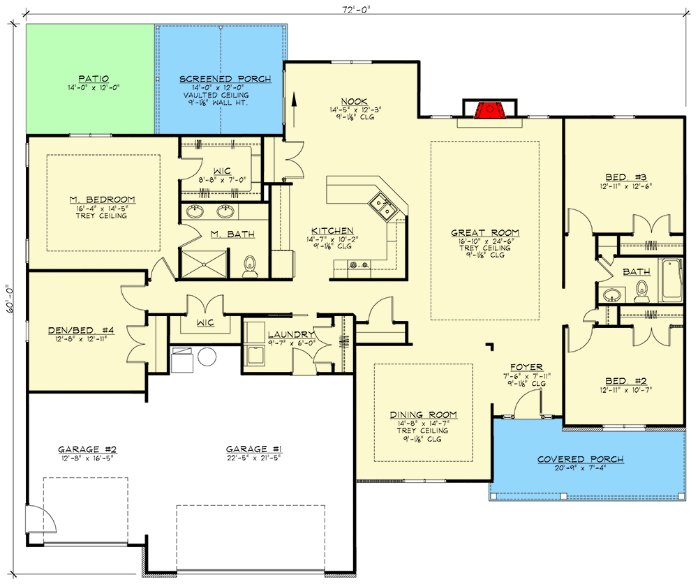 Plan 135093GRA: Modern Ranch with Offset Third Garage - Floor Plan - Main Level - Contemporary, Ranch