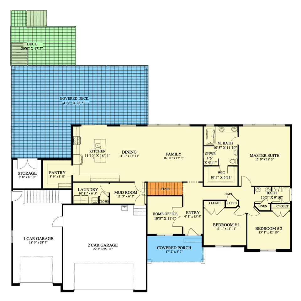 Plan 61275UT: Exclusive Ranch Home Plan with 3-Bed Apartment Downstairs - Floor Plan - Main Level - Country, Mountain, New American, Ranch