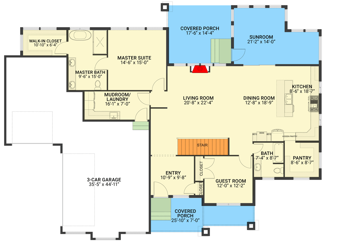 Plan 61276UT: New American Ranch Plan with Optional Lower Level - Floor Plan - Main Level - New American, Prairie, Ranch