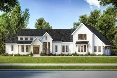 New American Farmhouse with Angled 3-Car Garage and Lower Level Expansion 