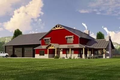 3-Bed Barndominium-Style House Plan with Oversized Garage and Covered Porch