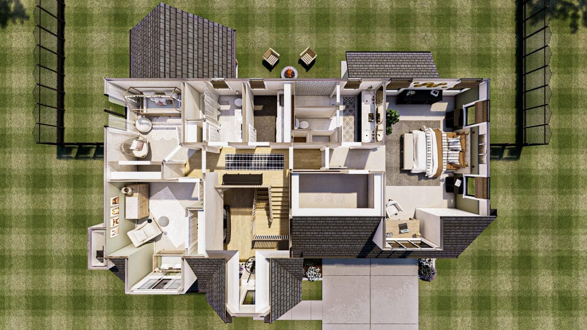 Plan 623083DJ: Modern Euro-style Cottage with 2-Story and Upstairs Bedrooms and Laundry - Image #15 - Cottage, European, Transitional