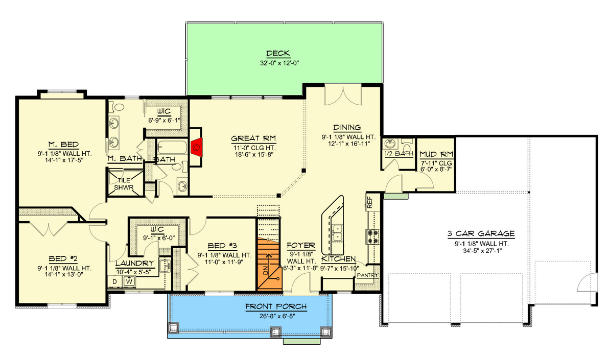 Plan 135104GRA: Craftsman Ranch Plan with Walkout Basement - Floor Plan - Main Level - Country, Craftsman, Mountain, Ranch, Traditional