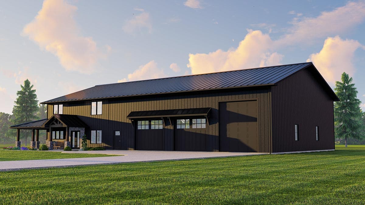 Plan 135108GRA: 3-Bed Barndominium-Style House Plan with Oversized Shop and Wraparound Porch - 3055 Sq Ft - Image #4 - Barndominium, Country, Craftsman, Modern Farmhouse, Rustic