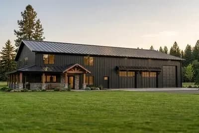 3-Bed Barndominium-Style House Plan with Oversized Shop and Wraparound Porch - 3055 Sq Ft