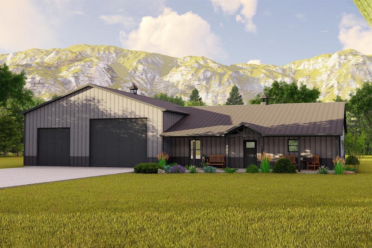 Plan 135109GRA: 2-Bed Barndominium with Oversized Garage / Workshop - 1783 Sq Ft - Image #9 - Barndominium, Country, Farmhouse, Modern Farmhouse, Rustic