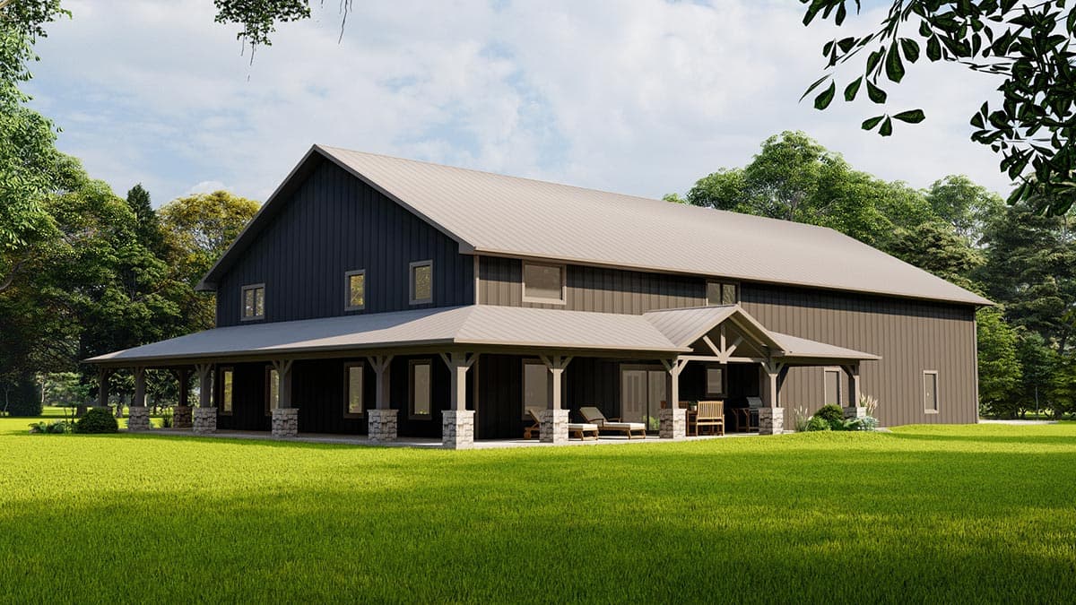 Plan 135110GRA: 2-Story Barndominium with Home Office and Wraparound Porch - Image #4 - Barndominium, Country