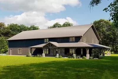 2-Story Barndominium with Home Office and Wraparound Porch