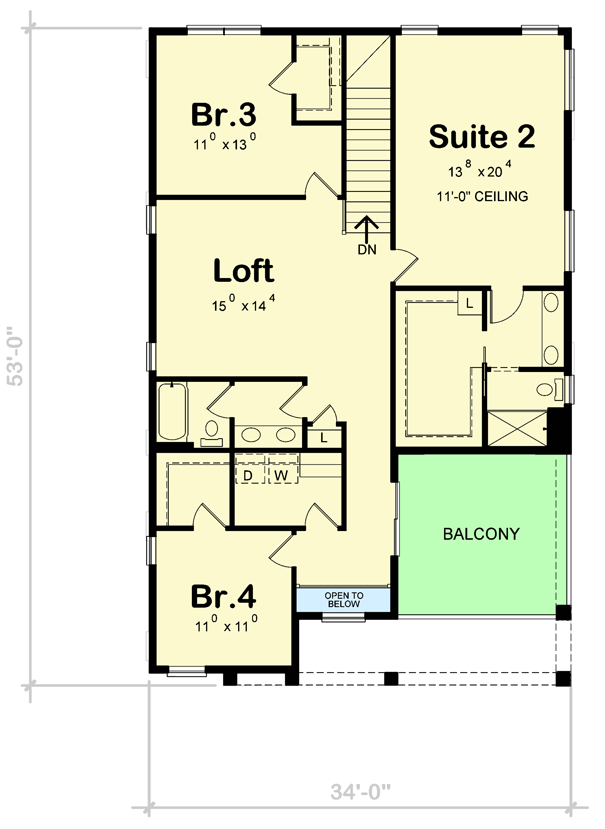 Plan 42712DB: 2-Story Modern Home Plan with 1-Car Garage and a Carport with Balcony Above - Floor Plan - 2nd Floor - Contemporary, Modern, Northwest