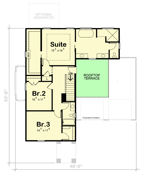Plan 42713DB: Contemporary New American Home Plan with Rooftop Terrace - Floor Plan - 2nd Floor - Contemporary, New American, Transitional