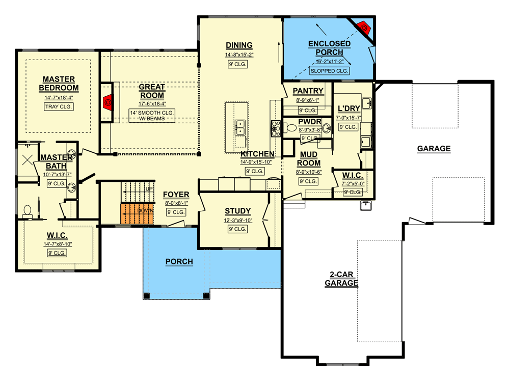 Plan 911021JVD: Modern Craftsman with Two Upstairs Bedrooms with Jack and Jill Bath and a Loft - Floor Plan - Main Level - Country, Craftsman, New American, Traditional