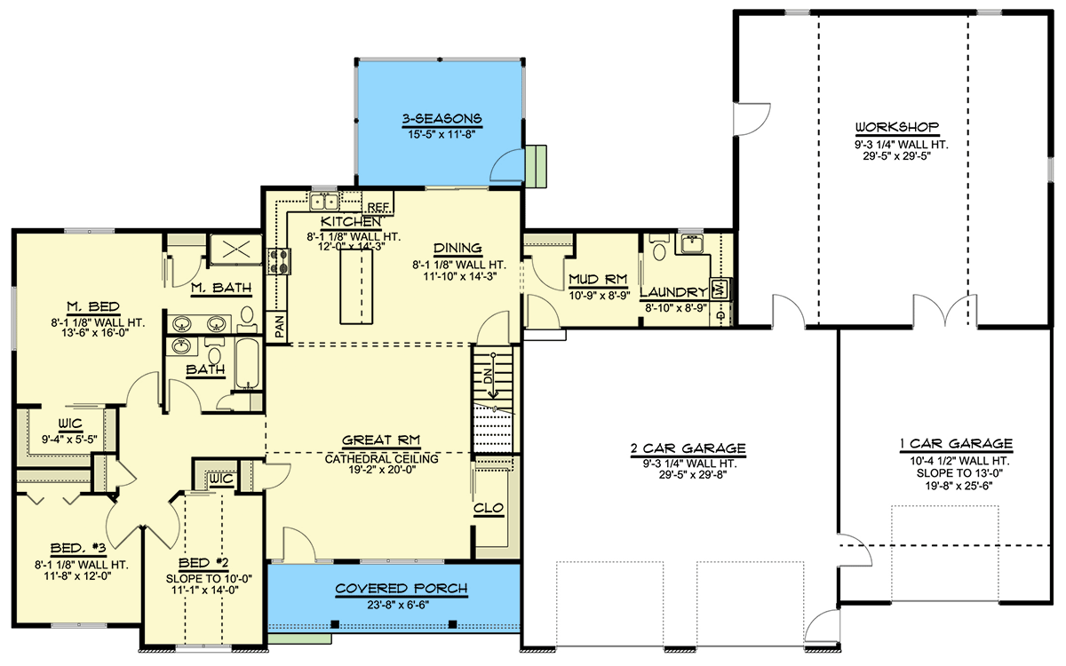 Plan 135112GRA: 3-Bed Ranch Plan with Workshop and Optional Lower Level - Floor Plan - Main Level - Ranch, Traditional