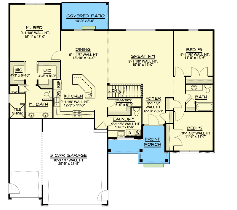 Plan 135115GRA: Split-Bed 2041 Square Foot Ranch with Option to Finish Basement - Floor Plan - Main Level - Hill Country, Ranch, Rustic