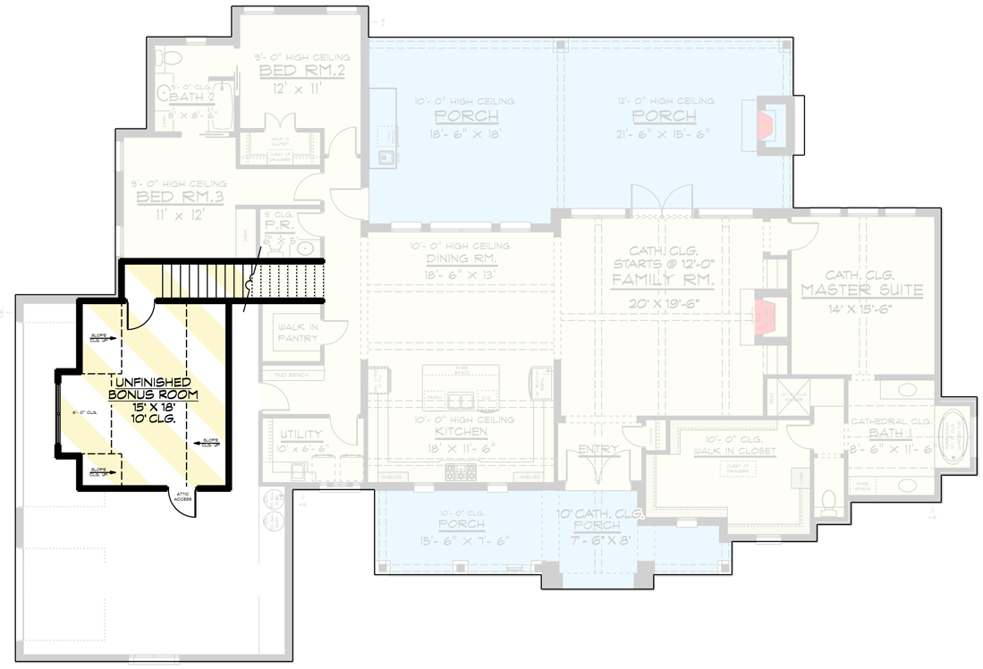 Plan 915049CHP: Exclusive New American Ranch Plan with Split-Bed Layout - 2487 Sq Ft - Floor Plan - Bonus Over Garage - Craftsman, Modern Farmhouse, New American, Ranch