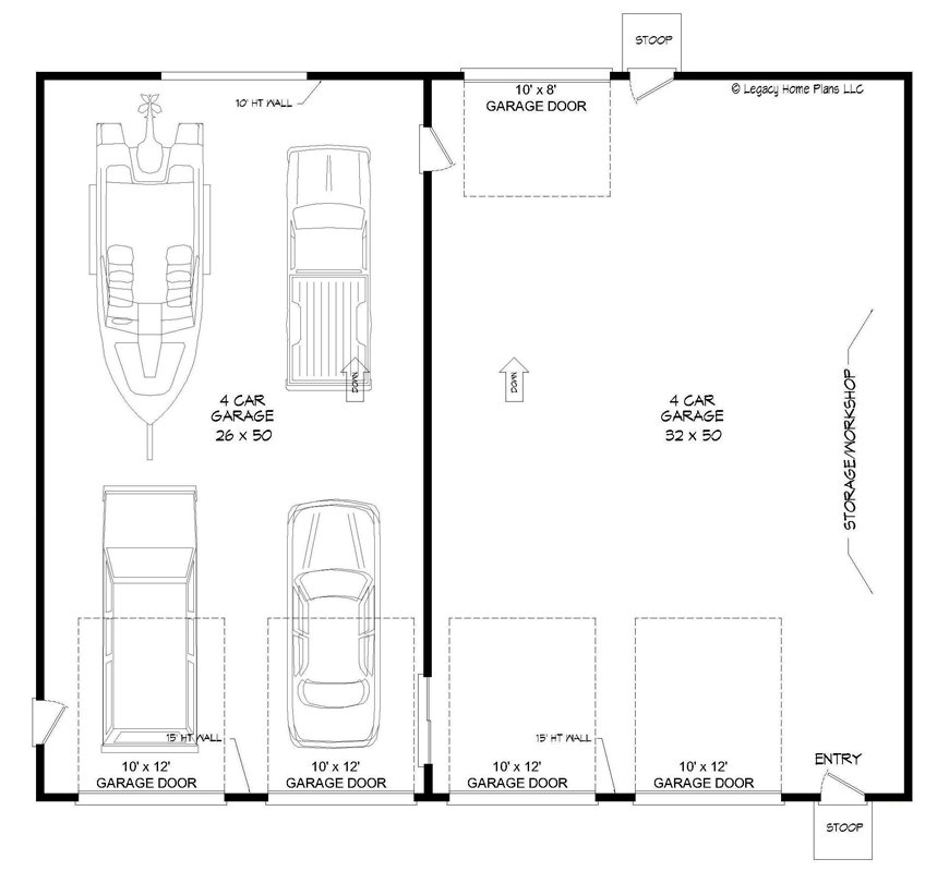 Plan 68914VR: Quad-tandem Garage with Contemporary Vibe - Floor Plan - Main Level - Contemporary, Mid Century Modern, Modern