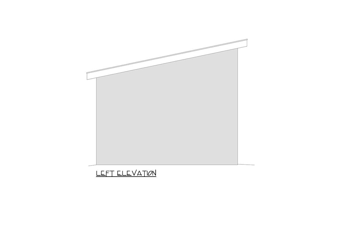 Left elevation drawing of a house with a single-slope roof and flat-topped wall.