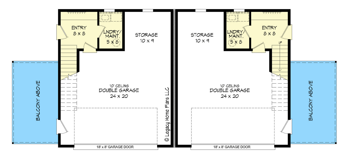 Plan 68916VR: Multi-Family Unit with Mirrored Floor Plans - Floor Plan - Main Level - Contemporary, Mid Century Modern, Modern, Northwest