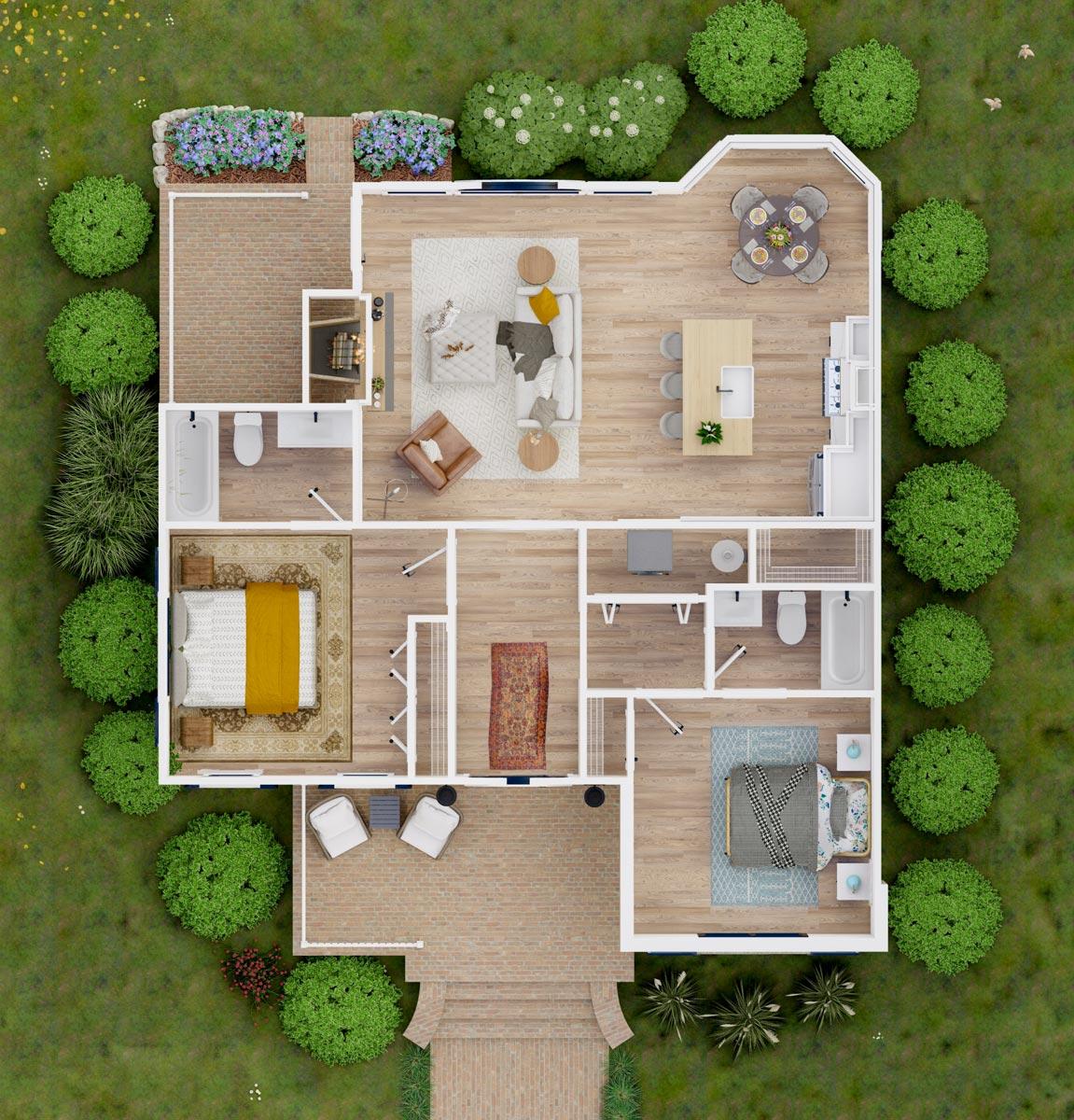 Plan 865016SHW: European Cottage House Plan with Stone Accents - 1108 Sq FT - Image #14 - Cottage, Country, Craftsman, European, Traditional