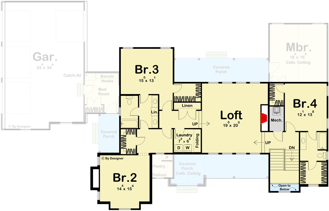 Plan 623084DJ: 4-Bed Modern Cottage with 3 Porches and a Vaulted Main Floor Master Bedroom - Floor Plan - 2nd Floor - Contemporary, Cottage, Country, New American, Northwest, Transitional