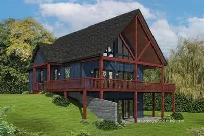 Mutli-generational Sloping Lot Mountain House Plan