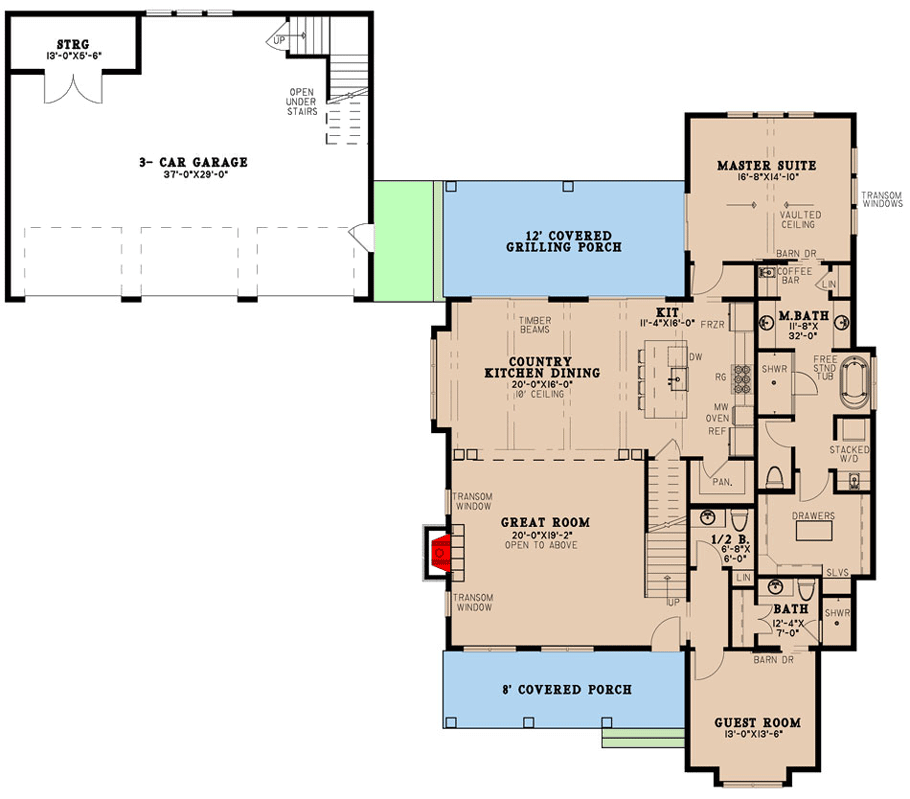 Plan 70754MK: 4-Bed New American Home Plan with Deluxe Master Suite - Floor Plan - Main Level - Country, Modern Farmhouse, New American, Traditional