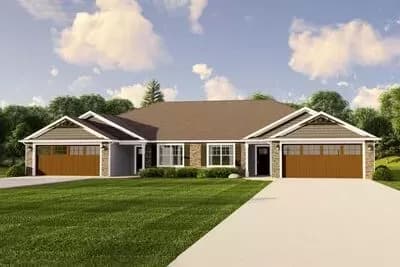 Multi-Family Ranch Plan with 2 Units - Each 1381 Sq Ft