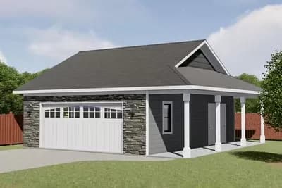 2-Car Garage with Workshop and Covered Porch