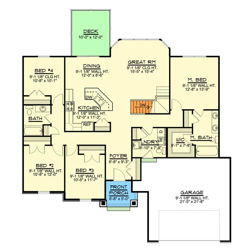 Plan 135124GRA: Traditional One-Story House Plan with Finished Basement - 3464 Sq Ft - Floor Plan - Main Level - Country, Ranch, Traditional