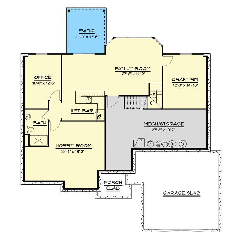 Plan 135124GRA: Traditional One-Story House Plan with Finished Basement - 3464 Sq Ft - Floor Plan - Basement - Country, Ranch, Traditional