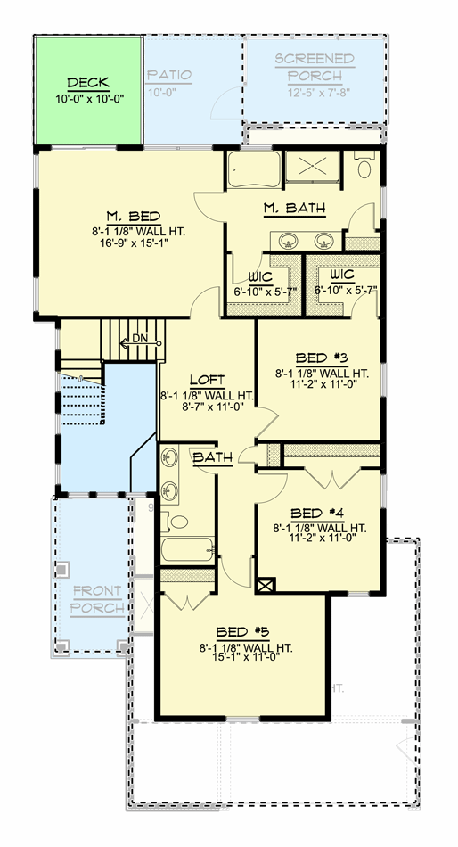 Plan 135127GRA: Narrow New American House Plan with Main-Floor Guest Suite - 2417 Sq Ft - Floor Plan - 2nd Floor - Craftsman, New American, Traditional