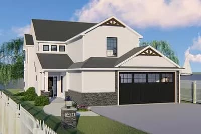 Narrow New American House Plan with Main-Floor Guest Suite - 2417 Sq Ft