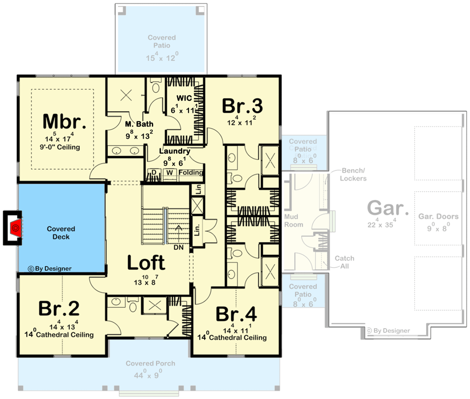 Plan 623085DJ: 2-Story New American Farmhouse with Upstairs Deck Accessible from the Loft - Floor Plan - 2nd Floor - Country, Farmhouse, Modern Farmhouse, New American