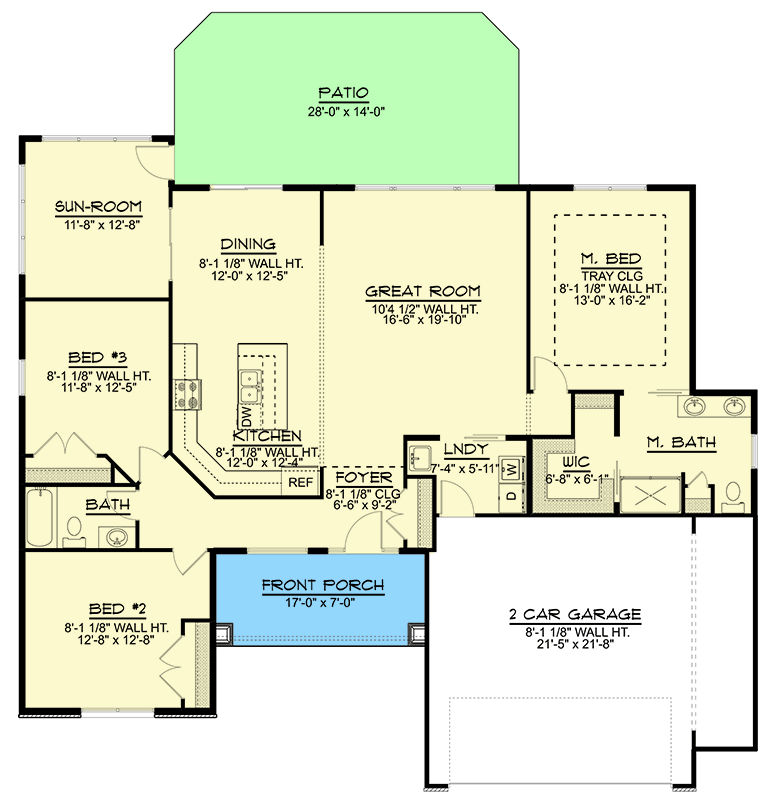 Plan 135129GRA: 3-Bed Ranch Home Plan with Sunroom - Floor Plan - Main Level - Craftsman, Ranch, Traditional