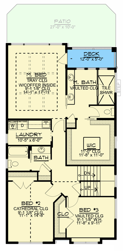 Plan 135130GRA: 27-Foot Wide 3-Bed House Plan with Third Floor Expansion - Floor Plan - 2nd Floor - Craftsman, Northwest, Traditional