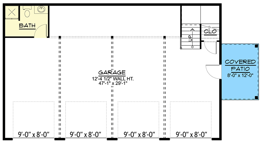Plan 135140GRA: 4-Car Detached Garage with Full Bath and Upstairs Storage with Deck - 1440 Sq Ft - Floor Plan - Main Level - Cape Cod, Country, Traditional