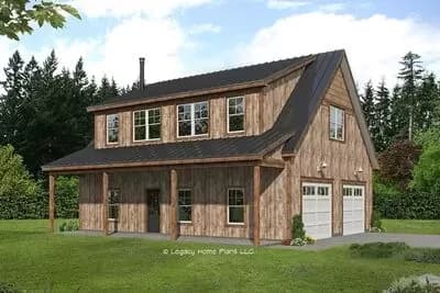 Garage Apartment with Shed Dormer and Full-length Side Porch