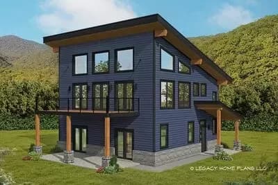 2-Bed Modern Mountain Home Plan with Third Floor Loft