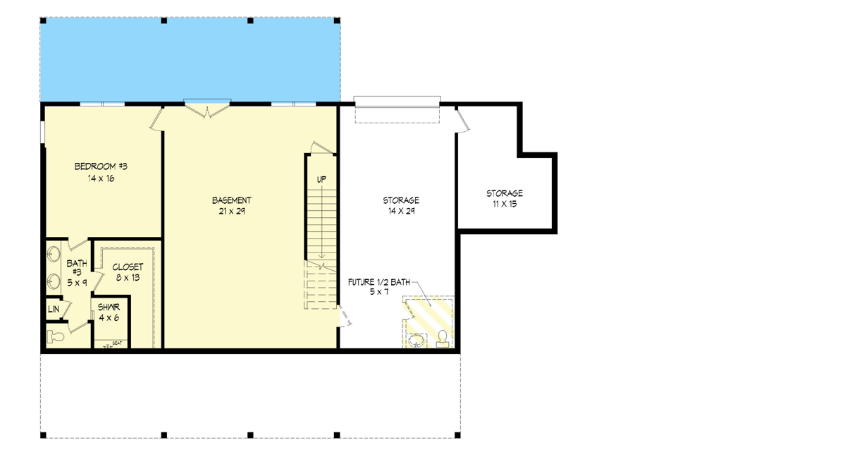 Plan 68928VR: Mountain Ranch Home Plan with 3 Beds and a Rear Screened Porch and Deck - Floor Plan - Basement - Country, Craftsman, Mountain, Ranch, Rustic
