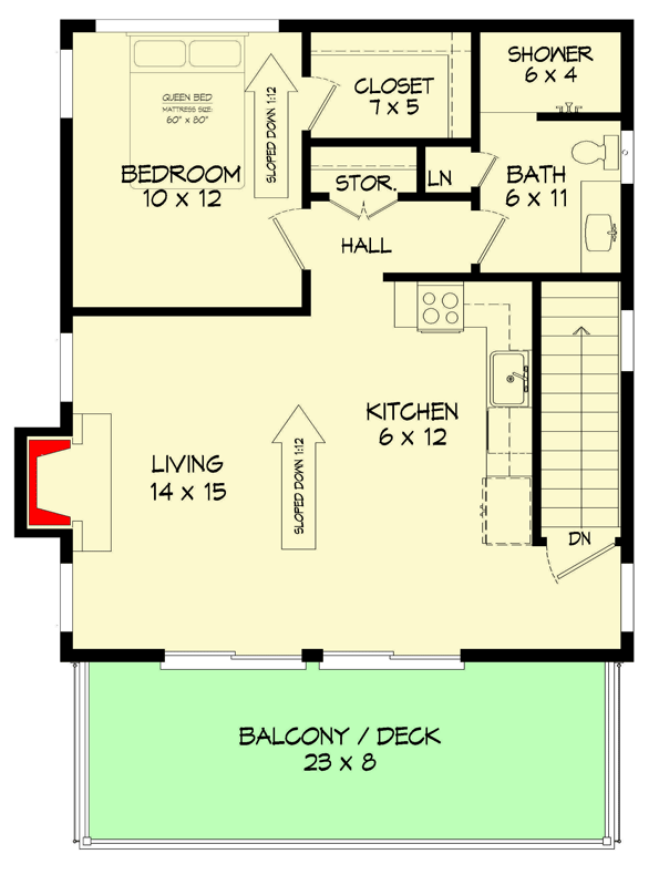 Plan 68929VR: Contemporary Garage Apartment with Upstairs Balcony - Floor Plan - Main Level - Carriage, Contemporary, Mountain, New American, Vacation