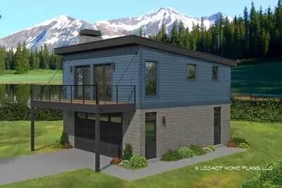 Contemporary Garage Apartment with Upstairs Balcony